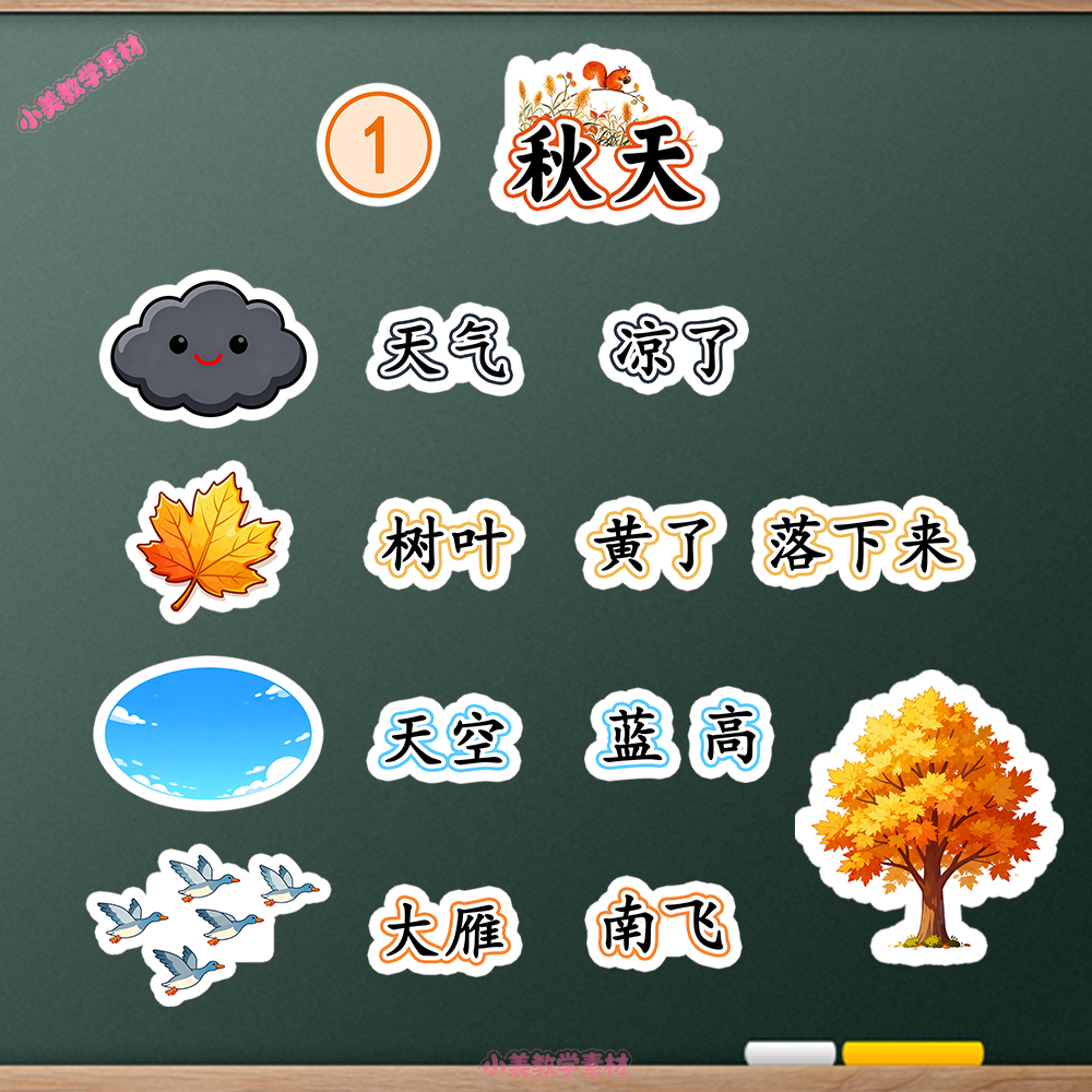 《秋天》小学一年级上册语文公开课赛课板贴模板 板书设计电子版PDF