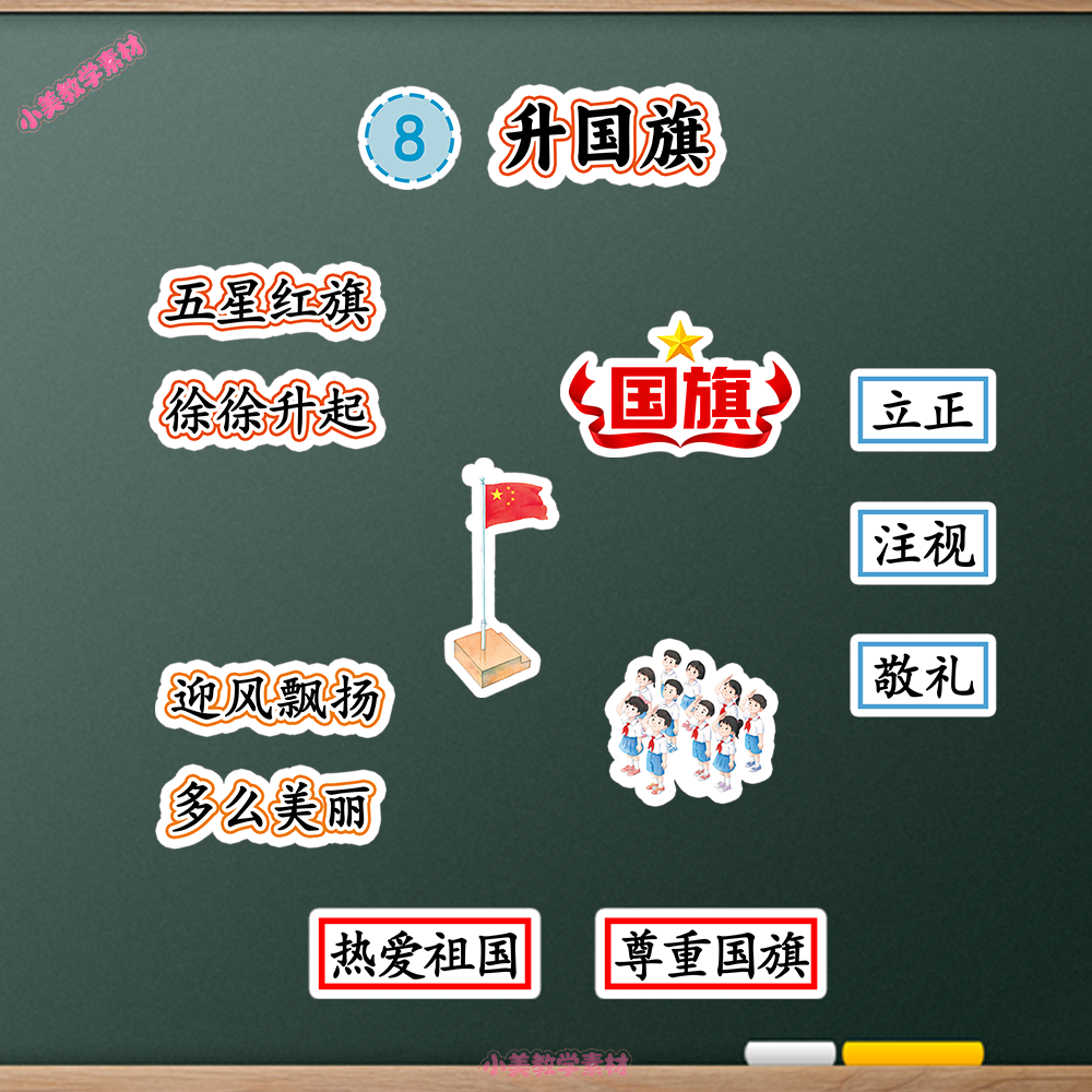 《升国旗》小学一年级上册语文公开课赛课板贴模板 板书设计电子版PDF