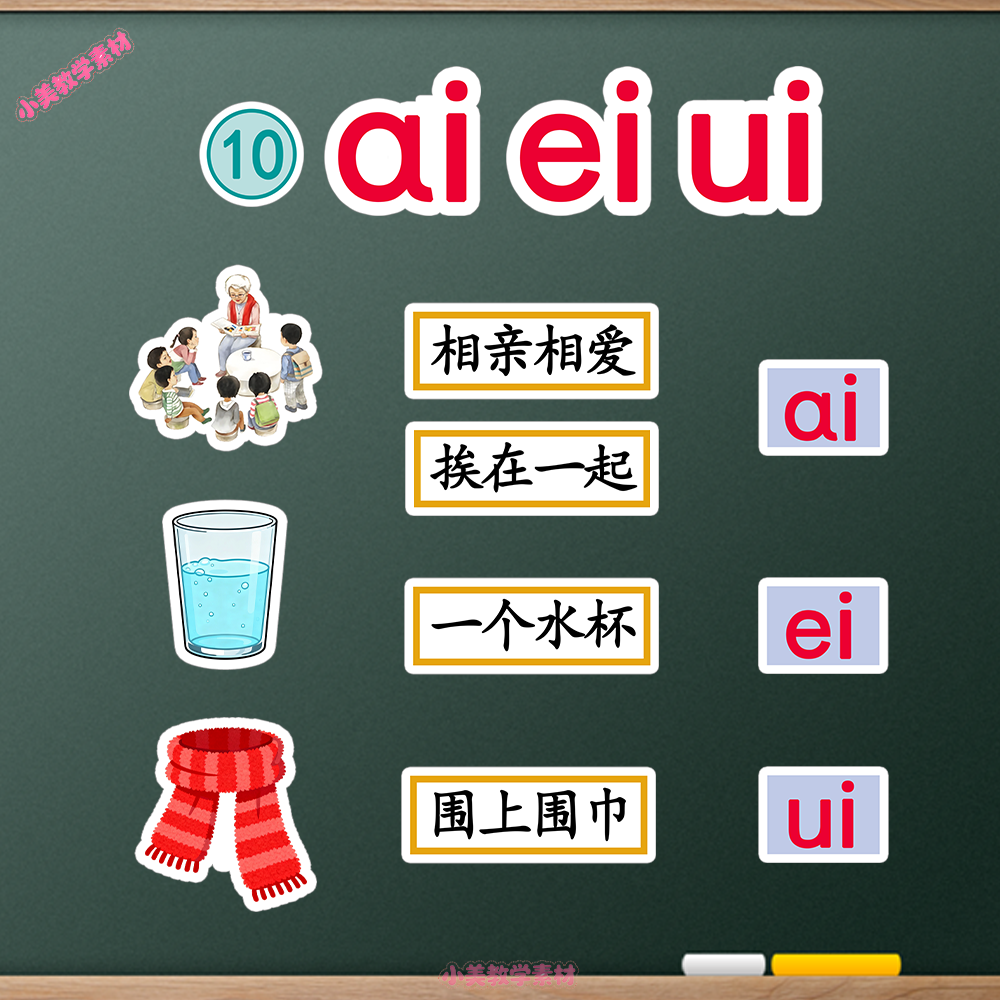 《aieiui》小学一年级上册语文公开课赛课板贴模板 板书设计电子版PDF