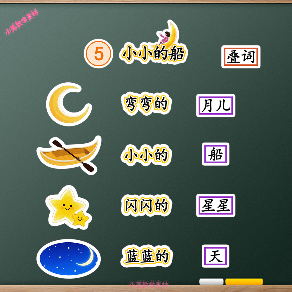 《小小的船》小学一年级上册语文公开课赛课板贴模板 板书设计电子版PDF