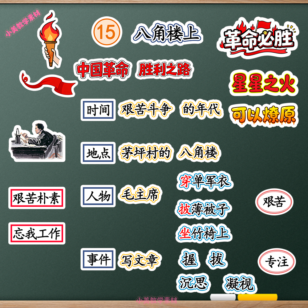 《八角楼上》小学二年级上册语文公开课赛课板贴模板 板书设计电子版PDF