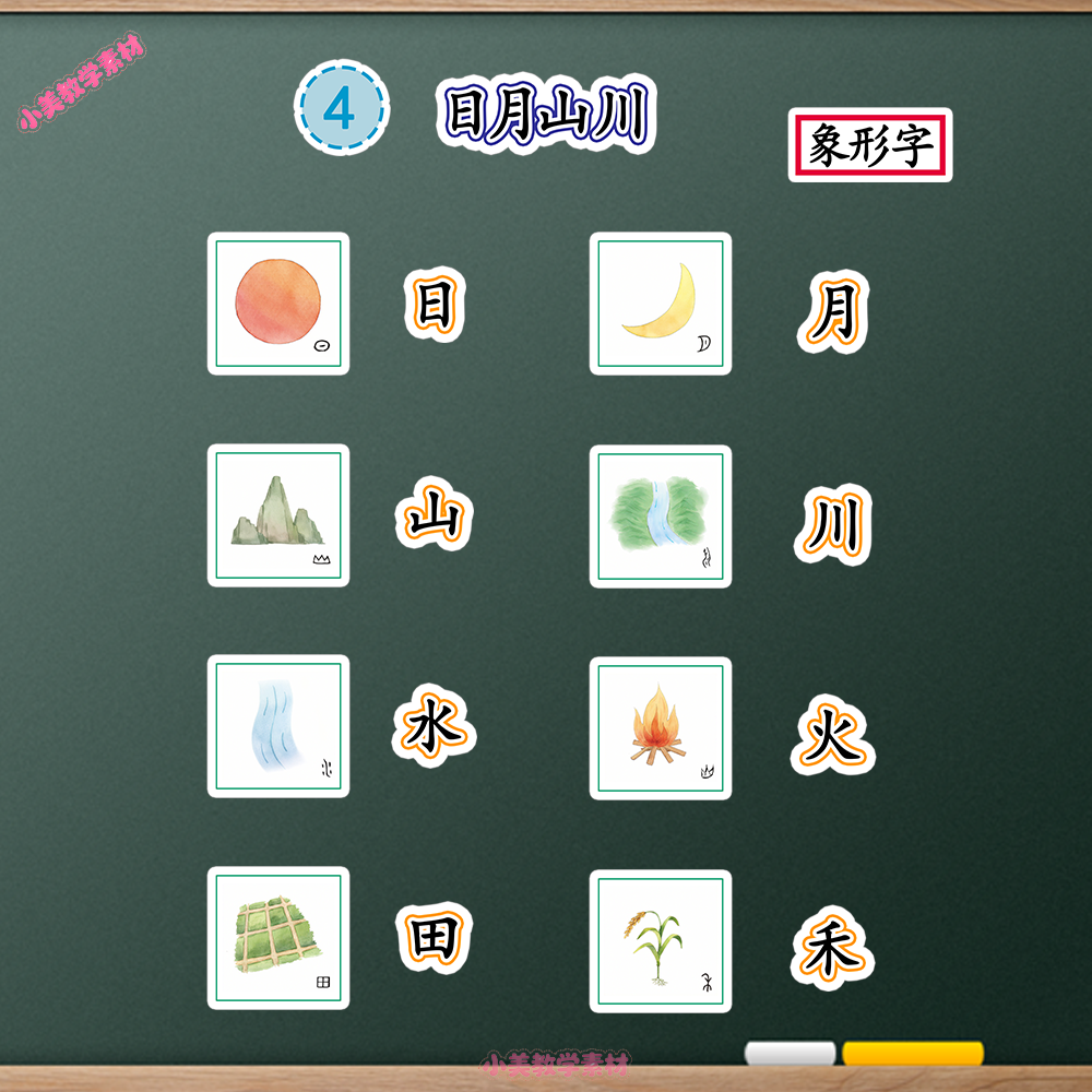 《日月山川》小学一年级上册语文公开课赛课板贴模板 板书设计电子版PDF