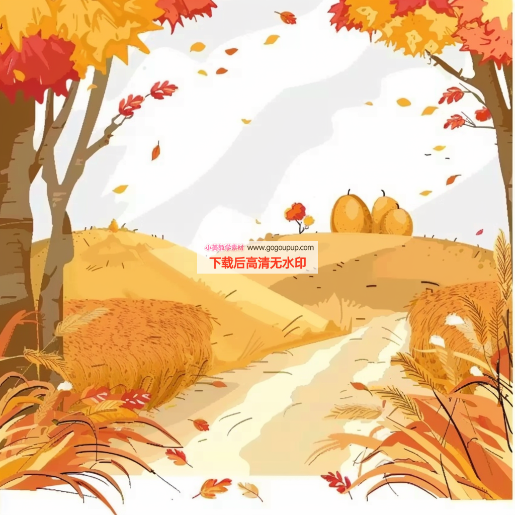 秋日田园落叶干草插画