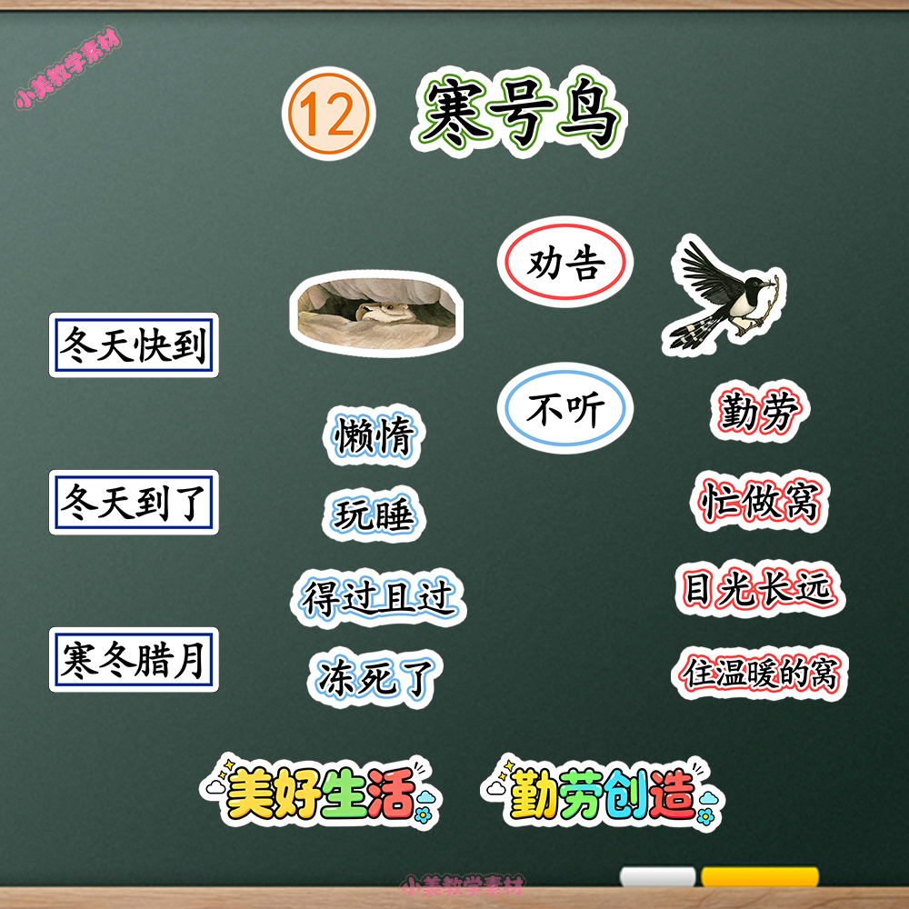 《寒号鸟》小学二年级上册语文公开课赛课板贴模板 板书设计电子版PDF