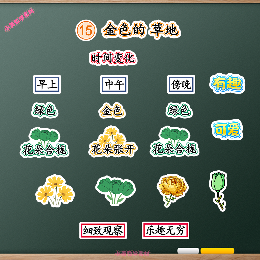 《金色的草地》小学三年级上册语文公开课赛课板贴模板 板书设计电子版PDF